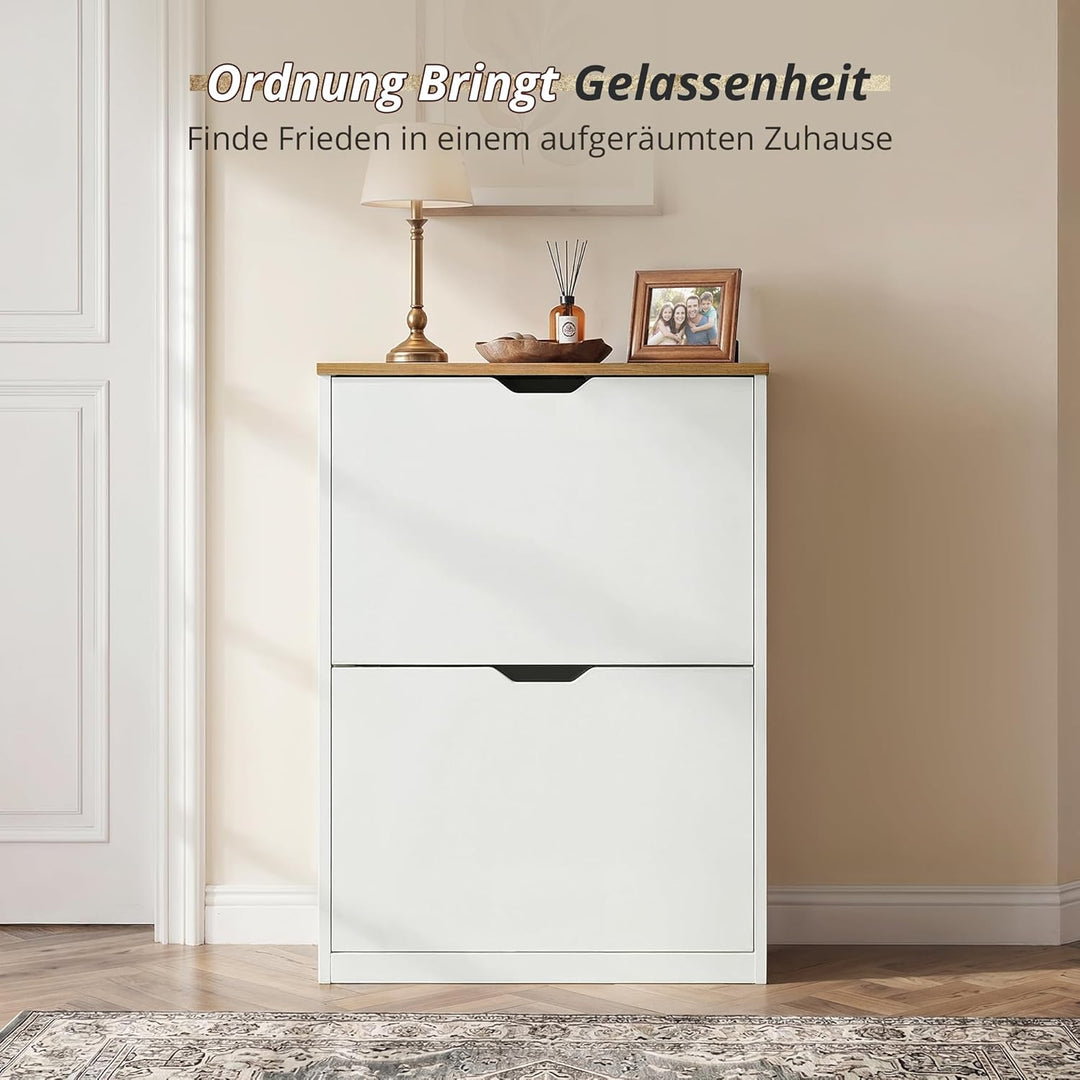 LUE BONA Schuhschrank mit 2 Flip-Klappen,Schuhschrank Schmal 23 cm Tiefe,Schuhkipper Geschlossen mit