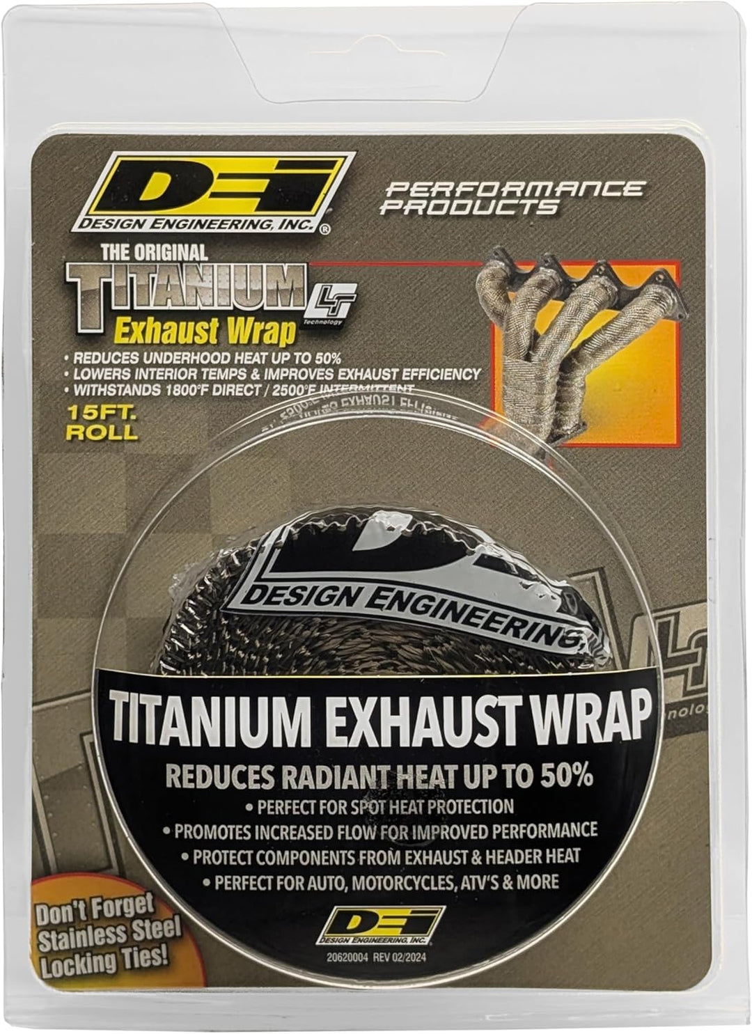 Designtechnik Titan-Auspuff-Hitzeschutzband mit Lavastein-Technologie – 2,5 cm x 4,5 m – Wärmewickel