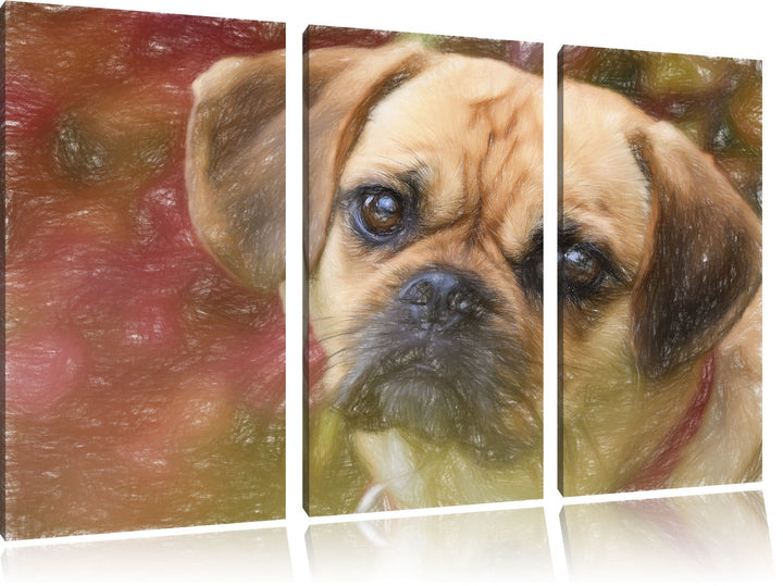 Pixxprint Mops Welpe als Leinwandbild 3 teilig/Grösse: 3 Teilig (120x80) / Wandbild/Kunstdruck/ferti