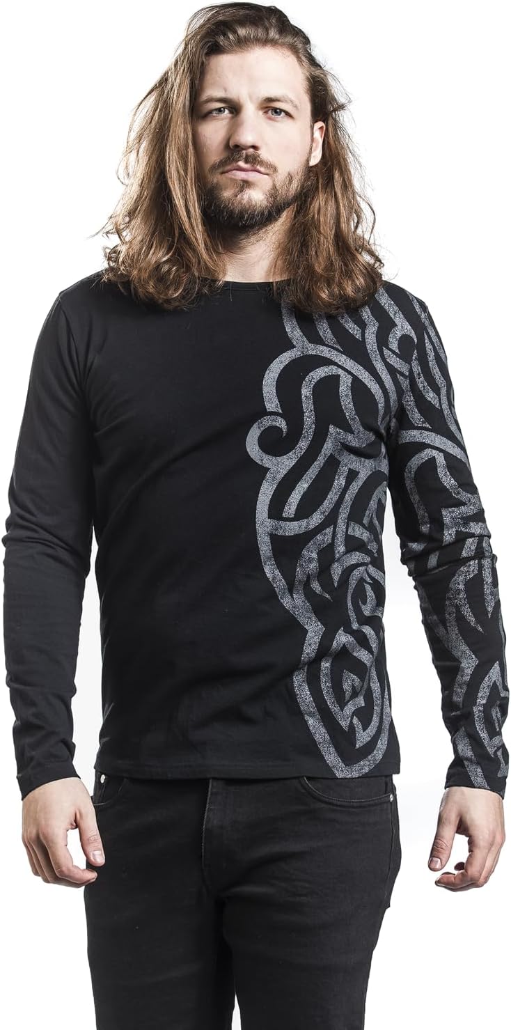 Black Premium by EMP Herren schwarzes Langarmshirt mit grossem Ornament XL Schwarz, XL Schwarz