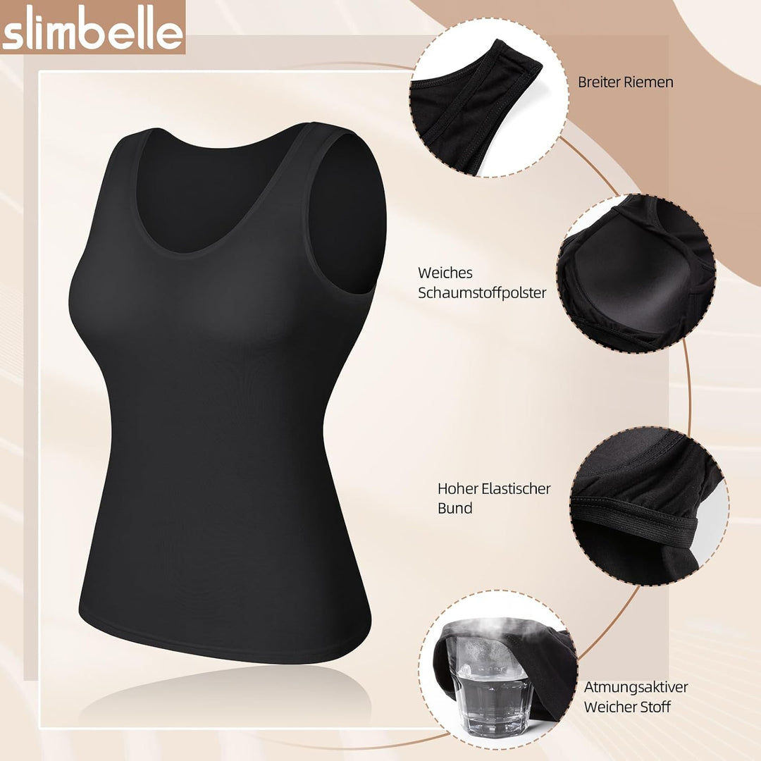 SLIMBELLE Damen Unterhemd BH Hemd Seamless Tank Top mit entfernbaren Cups Bauchweg Shapewear Top Ohn