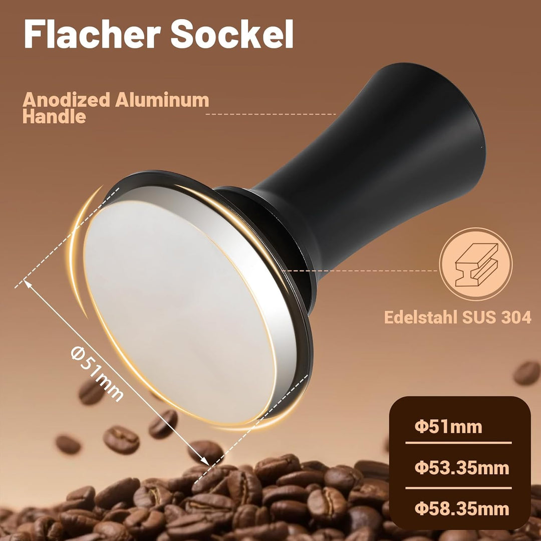 DIBTSA Espresso Tamper 51mm,Federbelasteter Kaffeestampfer mit 51 mm 304-Edelstahl-flache Basis und