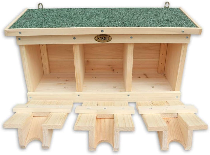 HABAU Nistkasten und Spatzenhaus mit 3 Brutkammern, aus Vollholz, 45,5 x 17 x 23 cm