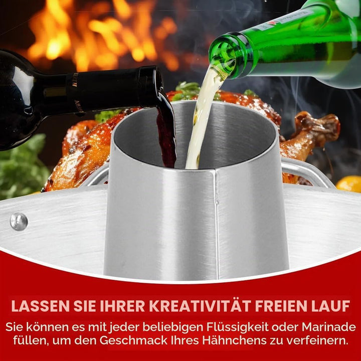 Hähnchenbräter, Edelstahl BBQ Edelstahl Hähnchenbräter mit Abtropfschale, Bräter Herd Ständer Vertik