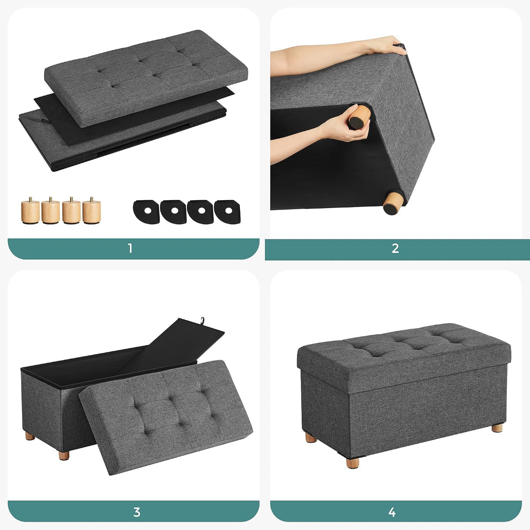 SONGMICS Sitzbank mit Stauraum, 2er Set, Schuhbank, klappbare Sitztruhe, Aufbewahrungsbox, Fussbank,