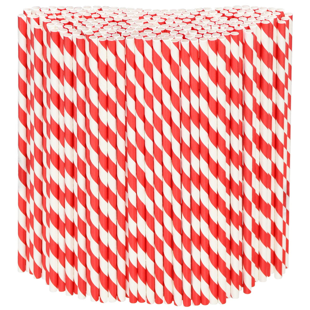 Einweg-Papiertrinkhalme Bulk 1000 Stück, Rot/Weiss gestreift, 19,7x0,6cm - Umweltfreundliche Strohha