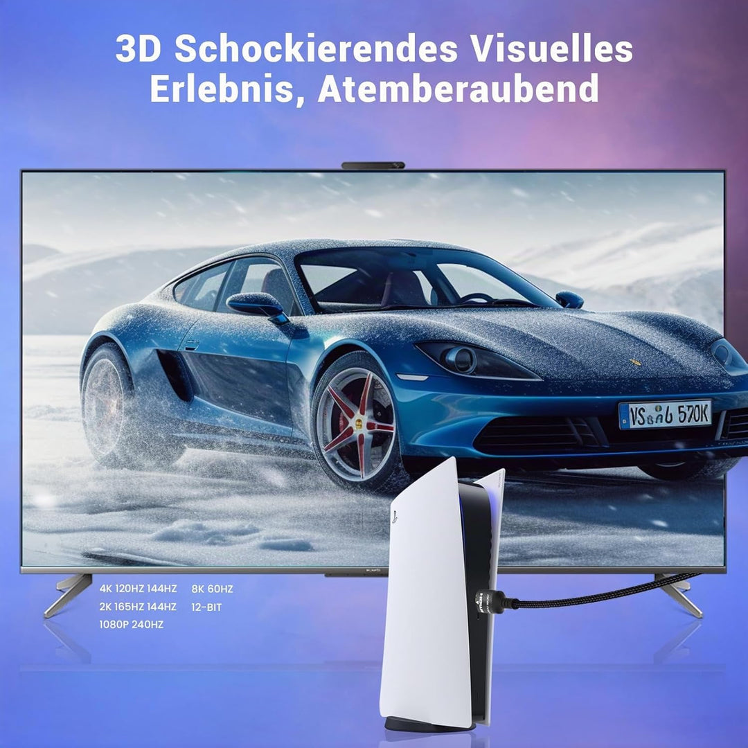 Etseinri 10K 8K HDMI 2.1 Kabel 4M, Zertifiziertes 48Gbps Ultra High Speed HDMI® Kabel 4K 240Hz 165Hz