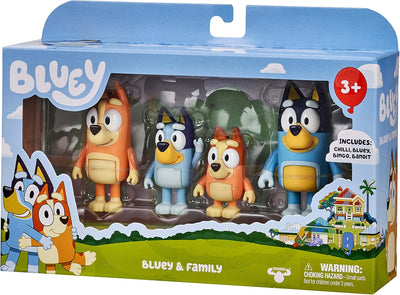 BlueY 4er-Figuren-Set Familie, Bingo, Bandit und Chilli; 6,3-7,6 cm grosse Figuren mit beweglichen G