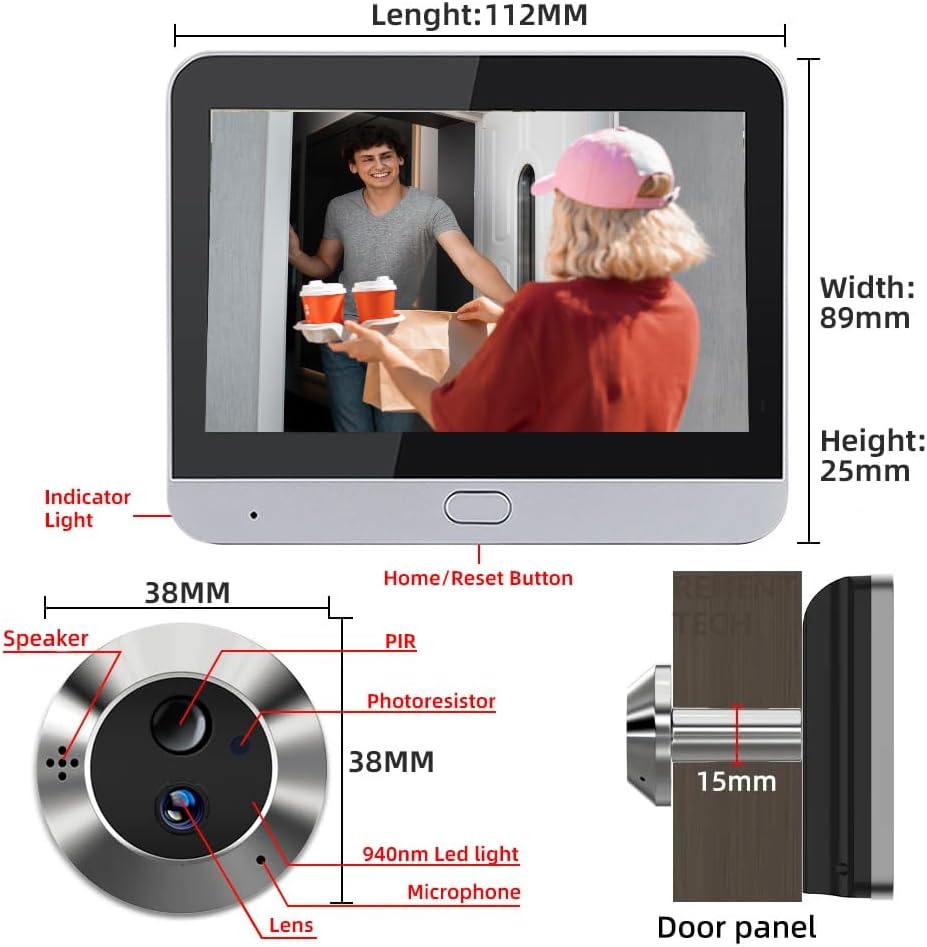 DA2 Zwei-Wege-Audio, digitaler Türspion mit Batterie 3,0 MP mit MicroSD 32 GB, kabelloser Videospion