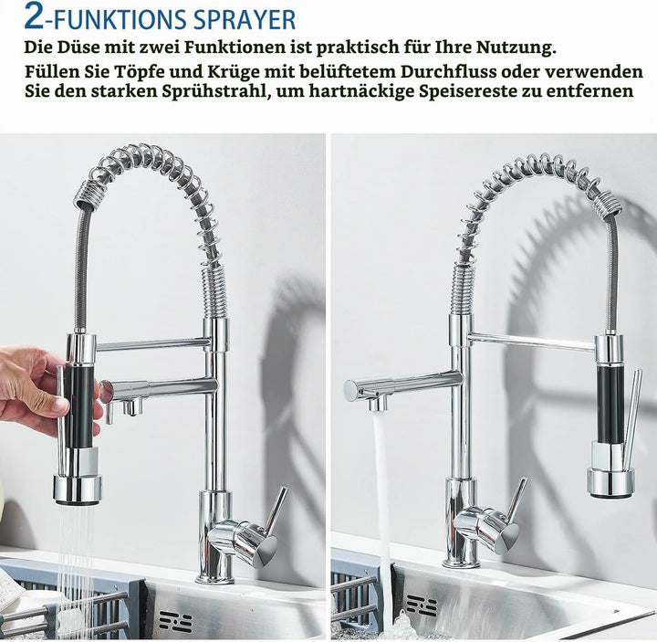 Wasserhahn Küche Ausziehbar Küchenarmatur mit Zwei Auslauf &amp; Zwei Strahlarten 360° drehbar Mischbatt