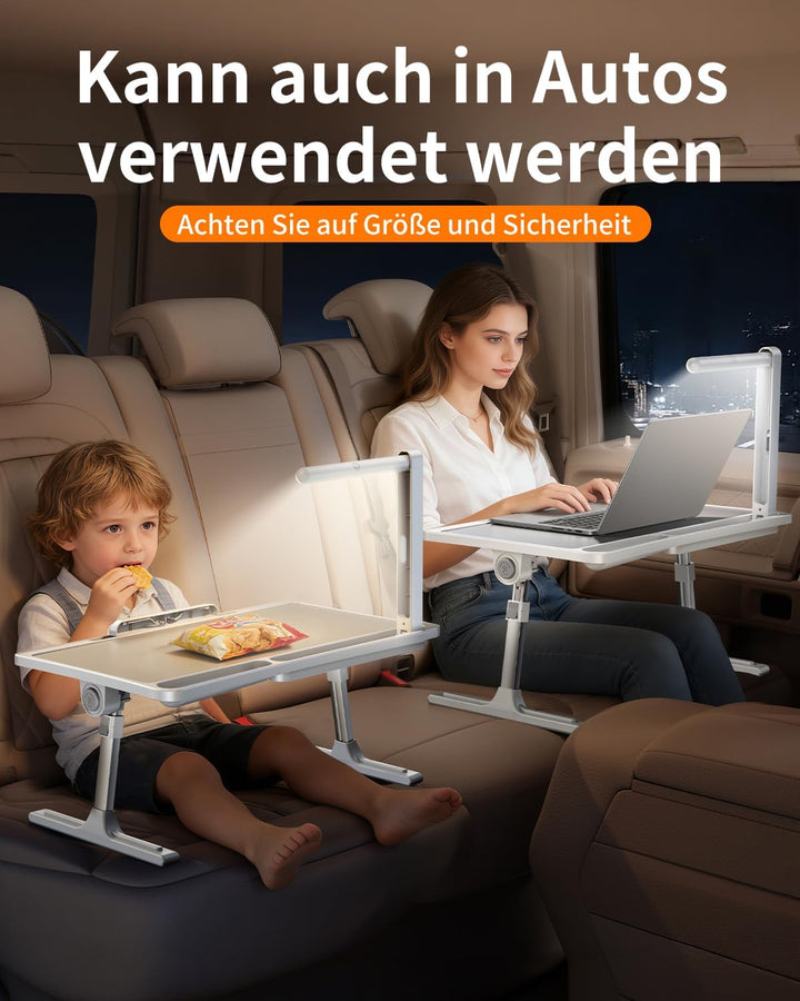 Laptoptisch Betttisch mit LED Lampe,Klappbar Laptop Tisch Höhenverstellbar Lapdesk für Bett Tablettt