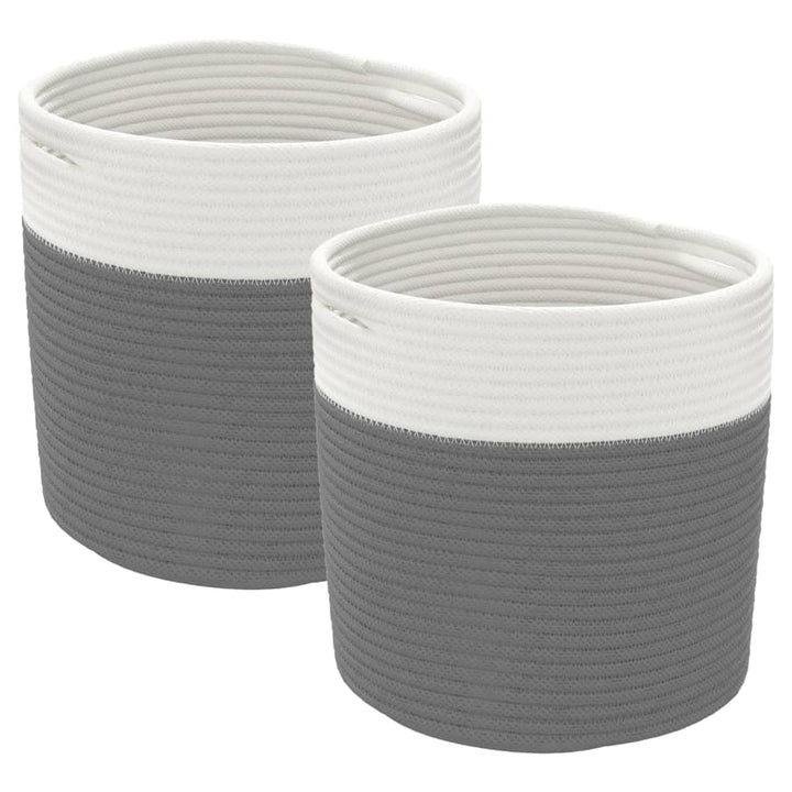 vidaXL Aufbewahrungskörbe 2 Stück Grau und Weiss Ø28x28 cm aus Baumwolle Grau 28 x 28 cm, Grau 28 x