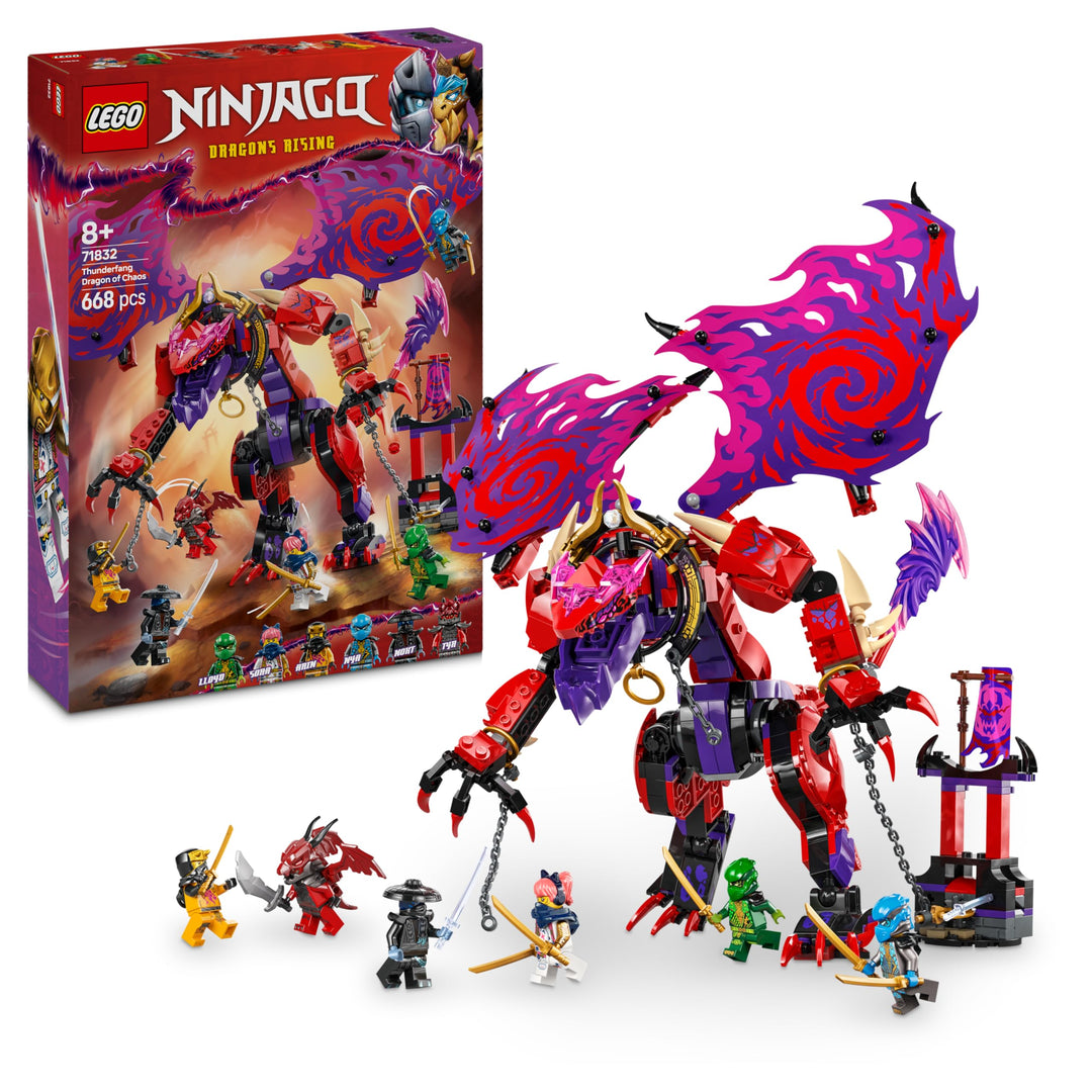 LEGO NINJAGO Chaosdrache Donnerzahn - Kinder Spielzeug - Bewegliche Actionfigur mit 6 Minifiguren (L