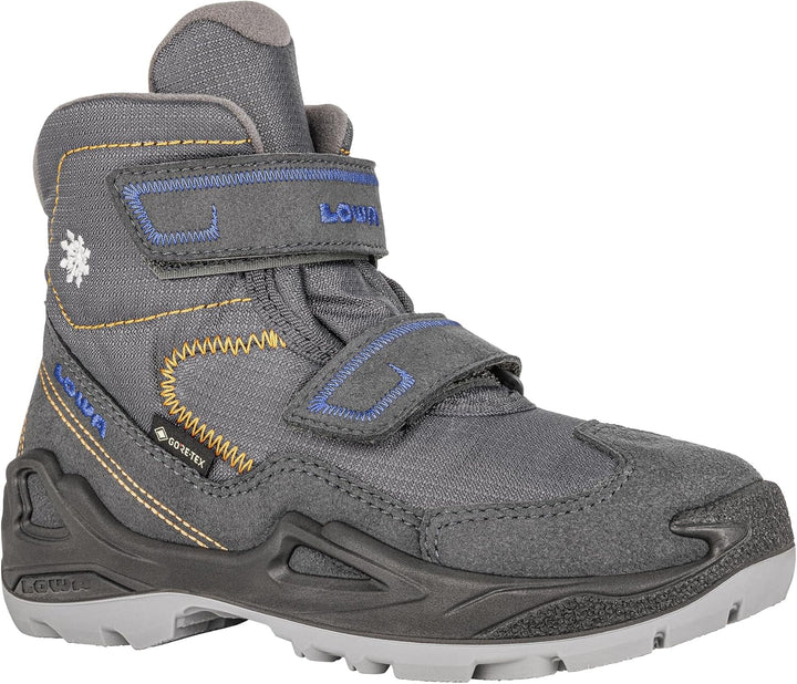LOWA MILO GTX MID Kinder Winterstiefel gefüttert Outdoor Goretex 640542 28 EU Anthrazit Blau, 28 EU