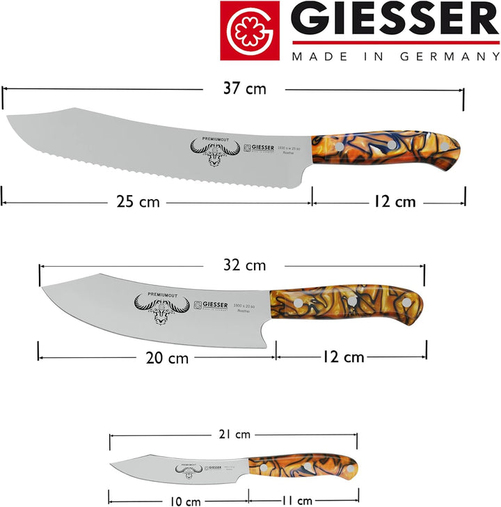 Giesser seit 1776 - Made in Germany - PremiumCut, Spicy Orange, Messerset 3 teilig, Kochmesser 20 cm