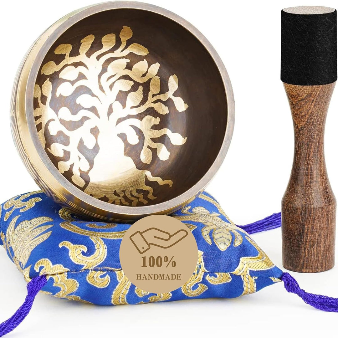 Hihealer Tibetanische Klangschalen-Set 100% Handgefertigt in Nepal, Grosse Klangschale mit Anleitung