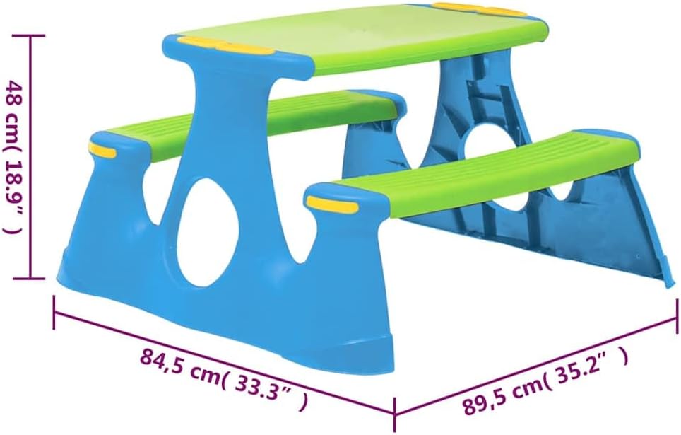Kinder Picknickbank mit Tisch Polypropylen PP 89,5x84,5x48 cm Set für 4 Kinder ab 18 Monaten für Gar