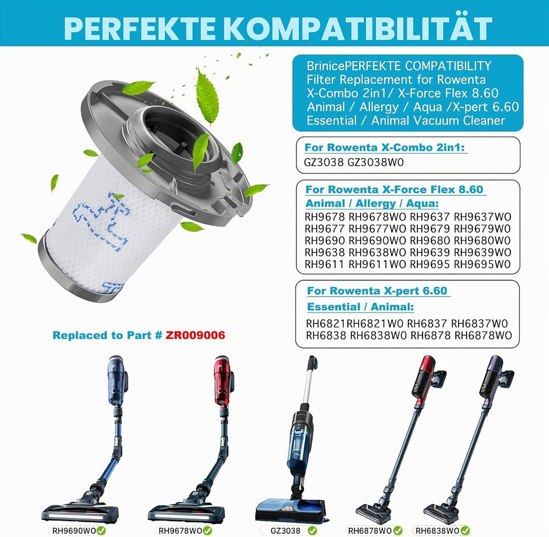 4 Stück Filter für Staubsauger Rowenta X-PERT 6.60 und für ZR009006 Rowenta X-Force Flex 8.60 RH96 R