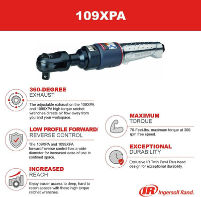 Ingersoll Rand Druckluft Ratschenschrauber 109XPA, 3/8"-Antrieb, 103 Nm maximale Drehmomentleistung,