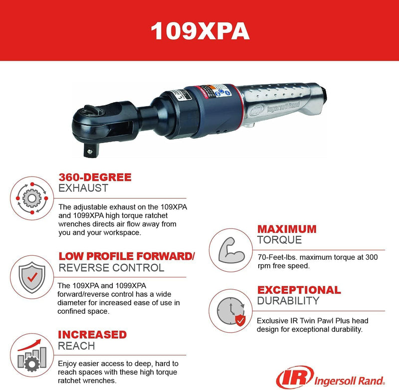 Ingersoll Rand Druckluft Ratschenschrauber 109XPA, 3/8"-Antrieb, 103 Nm maximale Drehmomentleistung,