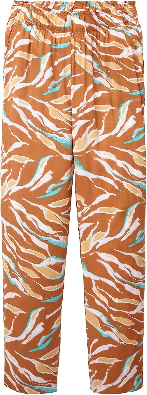TOM TAILOR Damen Loose Fit Stoffhose 1036632 38W / 28L 31758 - Brown Abstract Leaf Design, 38W / 28L
