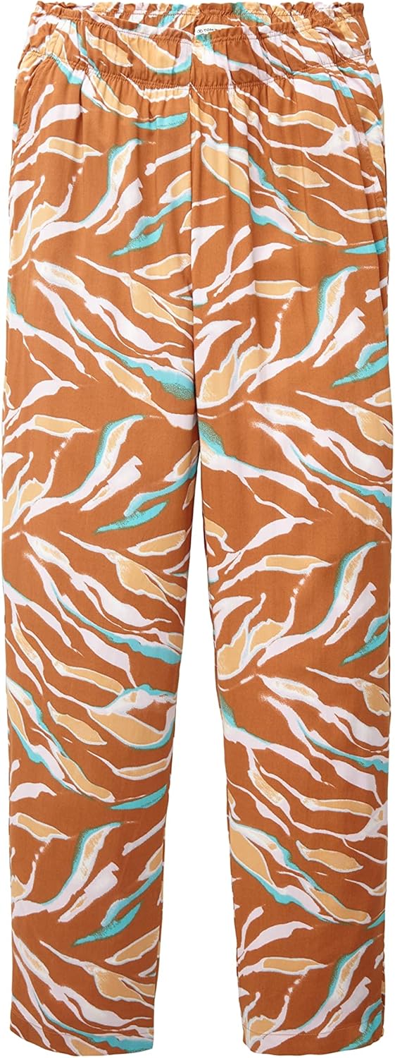 TOM TAILOR Damen Loose Fit Stoffhose 36W / 28L 31758 - Brown Abstract Leaf Design, 36W / 28L 31758 -