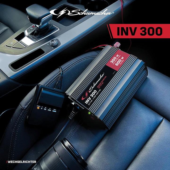 Schumacher INV 300 Spannungswandler Modifizierter Sinus-Wechselrichter 12V DC > 220V/240V AC - Dauer