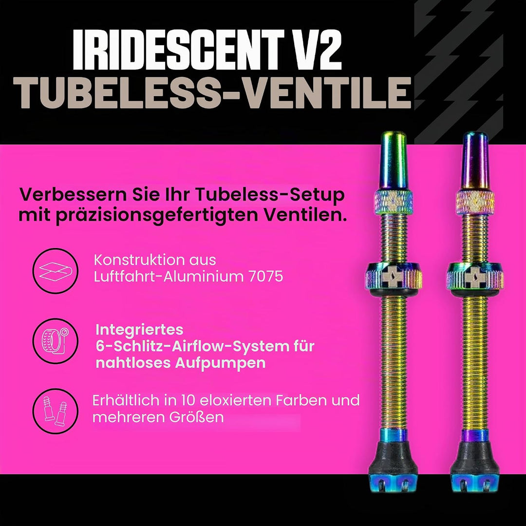 Muc-Off Unisex-Erwachsene V2 Presta Tubeless Ventile, Regenbogenfarbige, 60mm Regenbogenfarbige 60mm