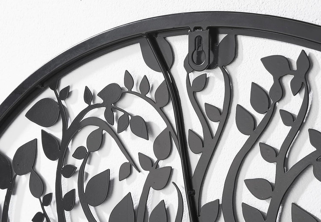 Kobolo Wandbild Wanddeko Metallbild - LIVING - Metall rund schwarz - Lebensbaum Baum - 60cm