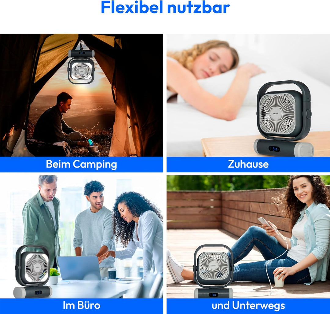 MEDION Ventilator E10 TF (Akku, Mini Ventilator, USB Ventilator klein mit Licht, Fernbedienung, 5 St
