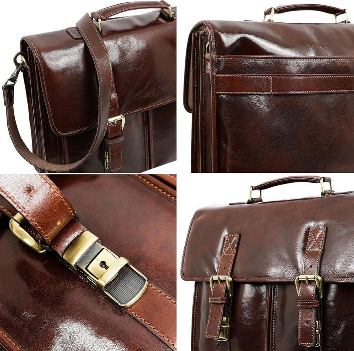 Time Resistance Leder Aktentasche Handgefertigte Umhängetasche Laptop Tasche für bis zu 15 Zoll Lapt