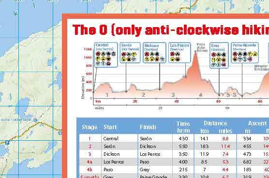 Torres del Paine: Trekking Map:: the O, the W, the Q and day-hikes, Karte