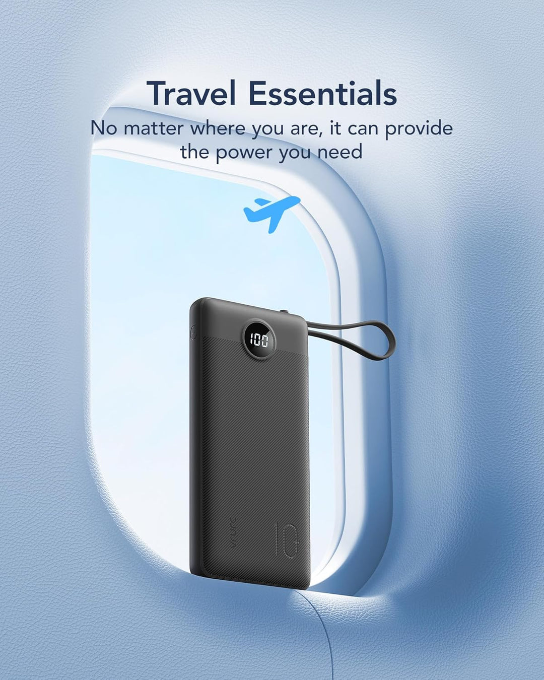 VRURC Power Bank mit 4 Kabel 10000mAh Powerbank Tragbares Ladegerät USB C Externer Handyakkus LED Di