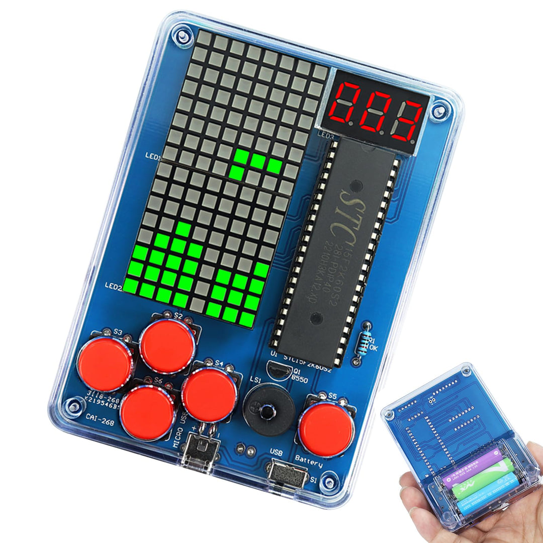 DIY Spielekonsole Löten Bausatz, Elektronik Baukasten Handheld Game Console Kit mit Acrylgehäuse, Lö