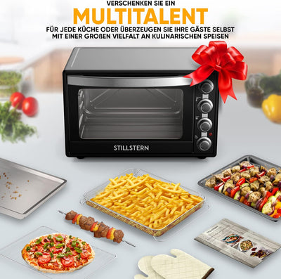 Stillstern Minibackofen mit Umluft (60L) Deutsche Version, Auftauen, Ofenhandschuhe, Rezeptheft, Dre