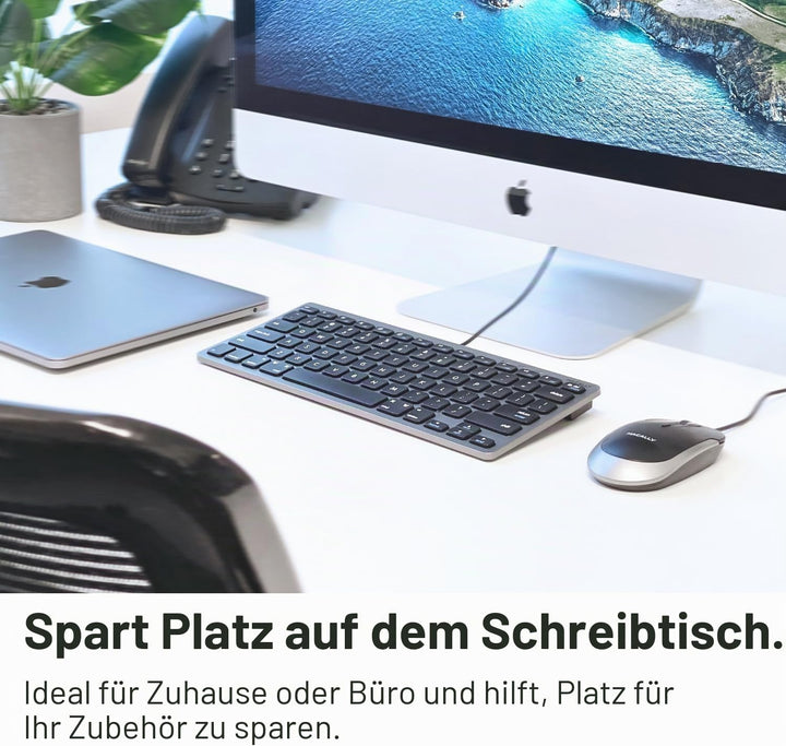 Macally Schlanke USB-Tastatur für Apple Mac, iMac, MacBook Pro/Air, Mac Mini, Windows PC Desktops, L