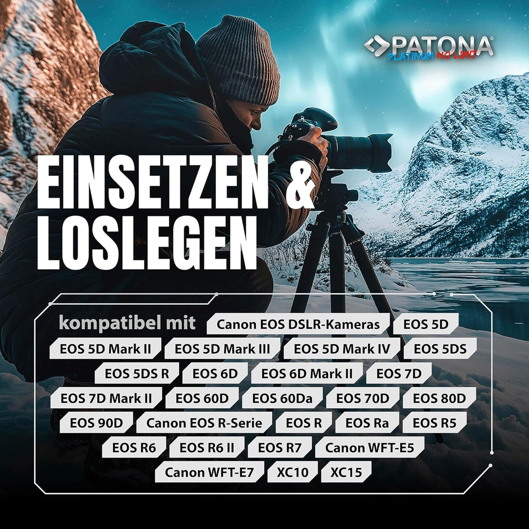 PATONA Platinum USB-C Akku LP-E6 Kompatibel mit Canon EOS R 7D 6D 5D Mark II III 80D