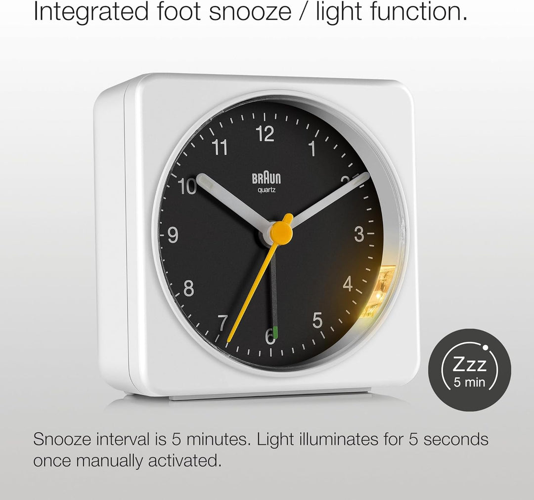Braun Classic Analog Alarm Clock with Snooze and Light, Quiet Quartz Sweeping Movement, Crescendo Be