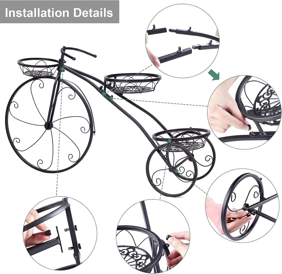 unho Blumenständer Metall, Blumentreppe Fahrrad Form, Blumentopf Ständer 3 Ebenen, Pflanzenregal für