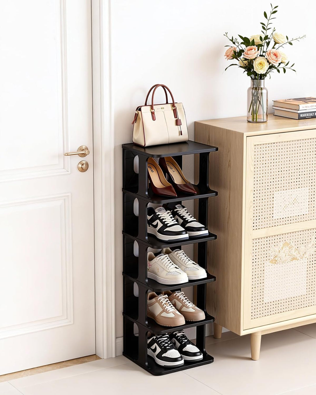 Ribelli Schuhregal 6 Ebenen, Schuhschrank Schmal, Stapelbar Klein Regal Hoch, Kunststoff Schuhablage