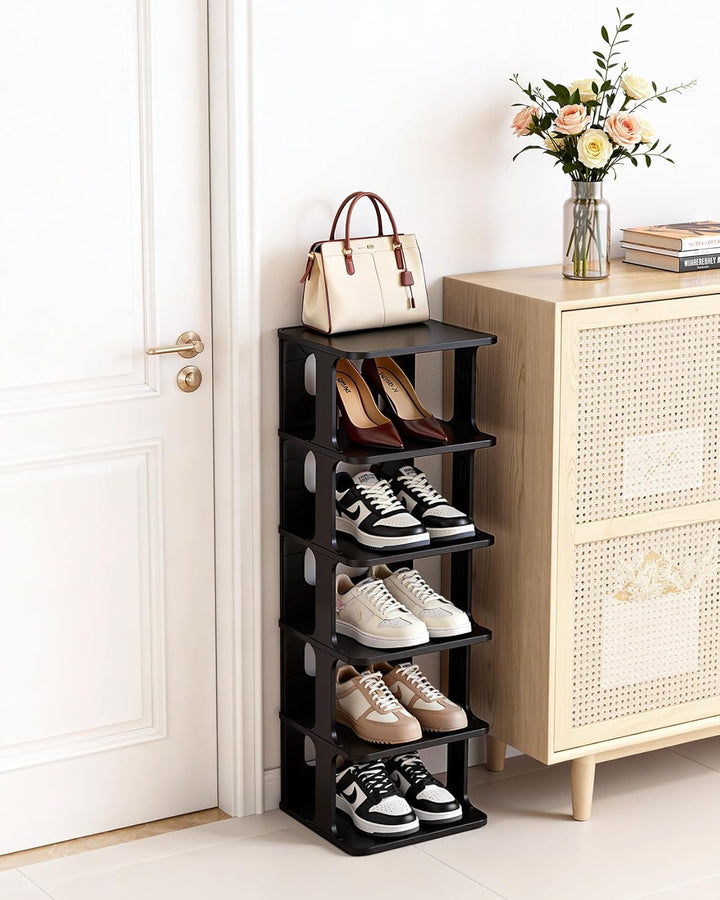 Ribelli Schuhregal 6 Ebenen, Schuhschrank Schmal, Stapelbar Klein Regal Hoch, Kunststoff Schuhablage