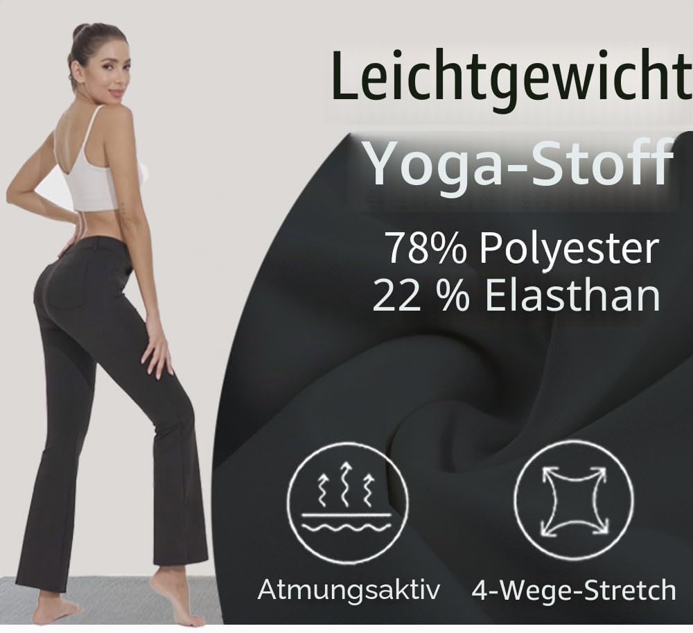 adorence Yoga Hose Damen: Elegante Hose Damen, Stretch Schlaghose Damen mit Hoher Taille, Taschen -