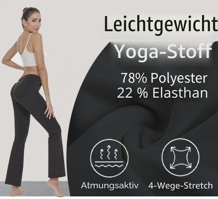 adorence Yoga Hose Damen: Elegante Hose Damen, Stretch Schlaghose Damen mit Hoher Taille, Taschen -