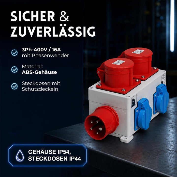 KlingerBorn Einschaltautomatik 3Ph-400V, mit CEE-Kragenstecker, Wahlschalter, einstellbare Verzugsze