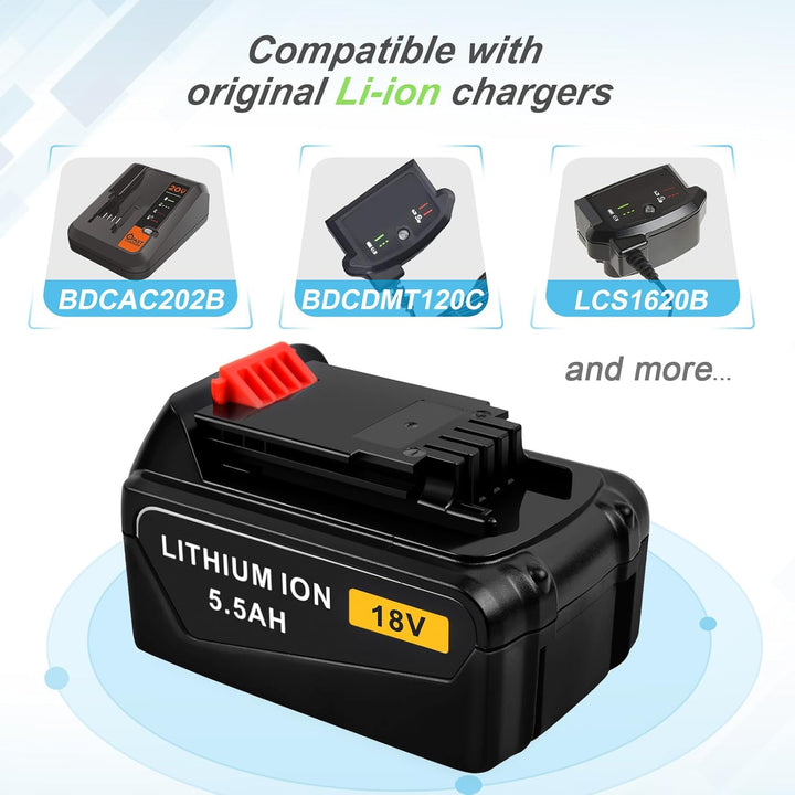 iPrize 18V 5.5Ah Li-Ion Ersatzakku für Black+Decker BL2018 BL2018-XJ BL1518 BL4018 LB20 LBX20 LBXR20