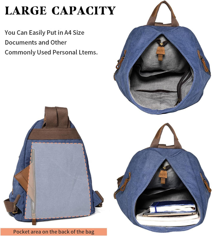Retro Segeltuch Rucksack Canvas Vintage Rucksäcke Echtleder Daypack Reisetasche Schulterrucksack für