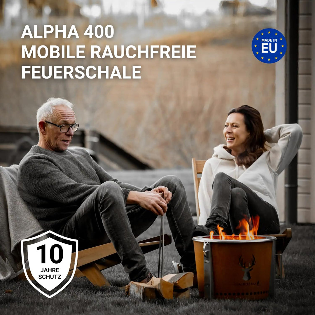 Masuria Rauchfreie Feuerschale 39cm⌀ Alpha 400 - Tragbare Feuertonne für Camping, Terrasse & Garten