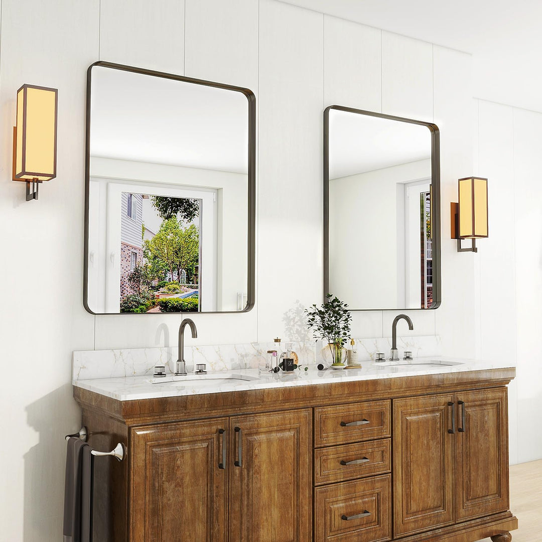 Koonmi Tiefer Rahmen Wandspiegel, 75 x 55 cm Luxus High-End Rechteckiger Badezimmerspiegel, Filetier