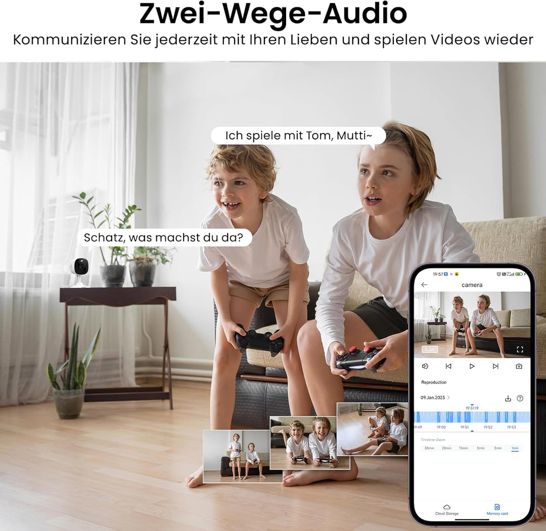 2K Überwachungskamera Aussen/Innen - Kamera Überwachung Aussen, WLAN Camera Indoor/Outdoor, Hundekam