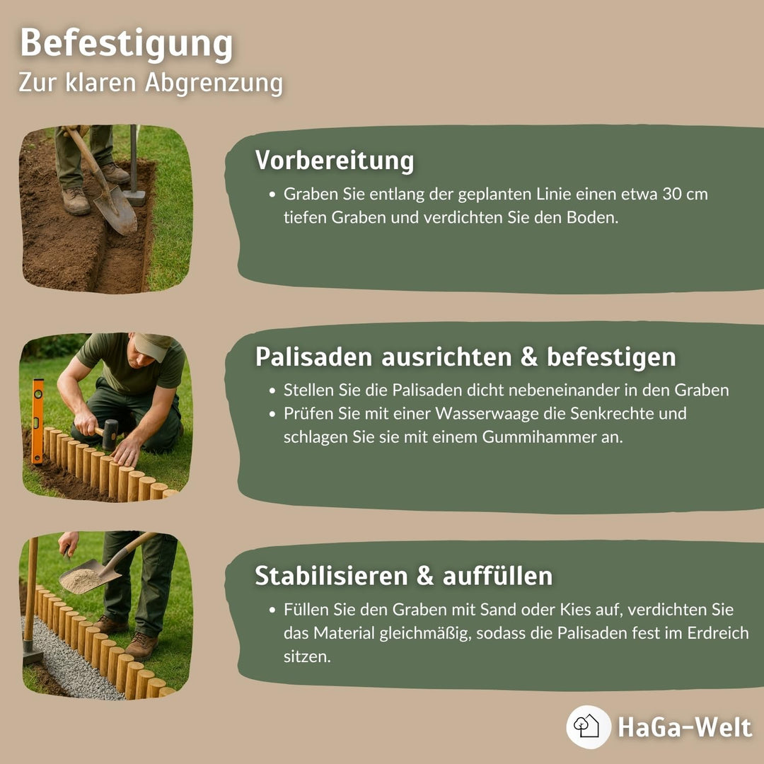 HaGa® Palisade Holzpalisade 8cmØ x 50cm Höhe - 10 St. Holzpfahl Baumpfahl Pfahl - Zaunpfahl aus Kief